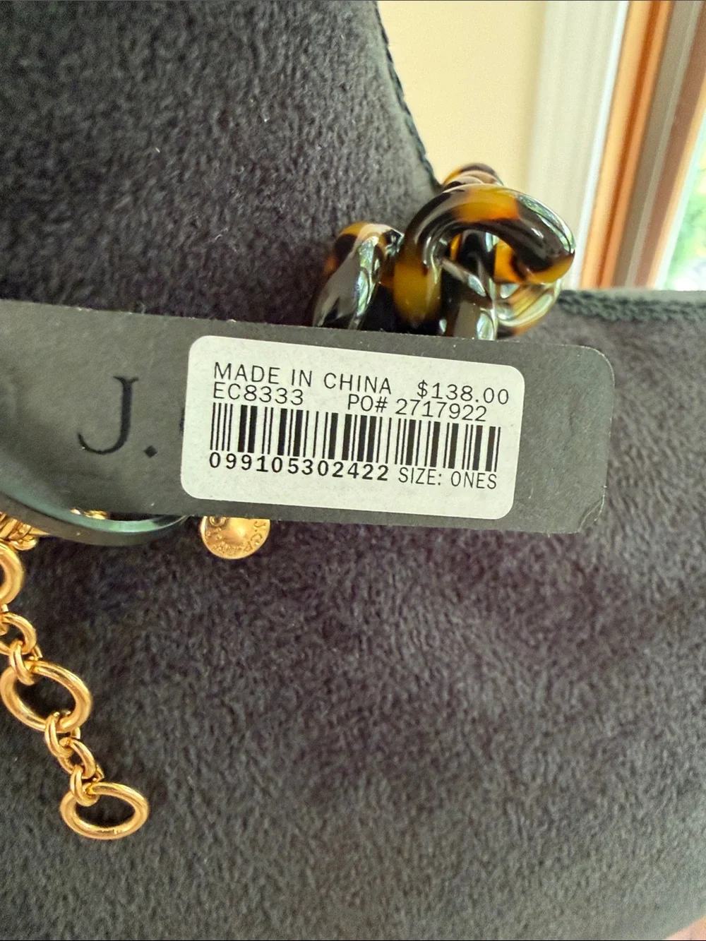 J. Crew Tortoiseshell Link Necklace with Brass Flower/Clear Crystal Cluster, NWT